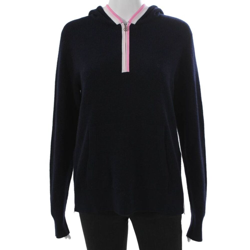 G/Fore Womens Silk Collared Zip Pullover Hoodie Long Sleeve Blue Size S